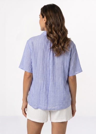 Blouse coton léger, broderies fluo Bleu/Multicolore