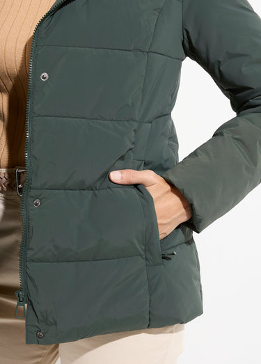 Doudoune courte avec capuche fourrure Vert Foret