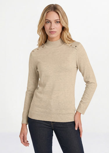 Pull fin col montant jersey uni avec laine mérinos Ficelle