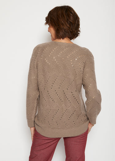 Pull manches chauve-souris maille fantaisie Taupe