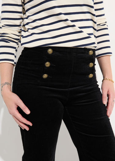 Pantalon à pont en velours coupe flare Noir