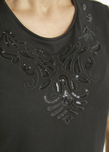 T-shirt court brodé manches courtes Noir