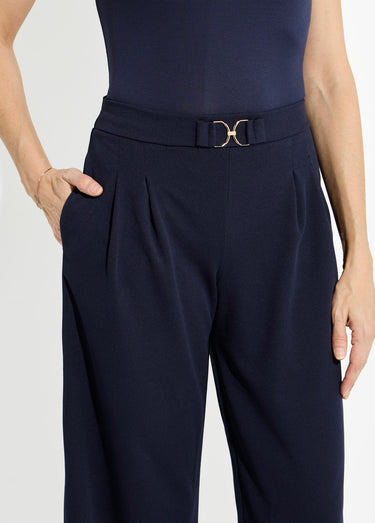 Pantalon large maille détail chic métal Marine