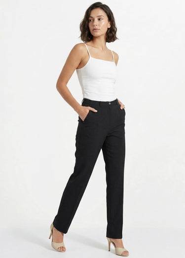 Pantalon droit uni taille semi élastiquée Noir