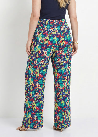 Pantalon fluide taille élastiquée maille Marine/Vert