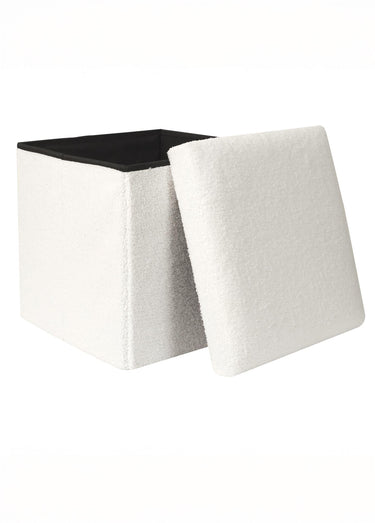 Pouf bouclette avec coffre de rangement 1B Blanc