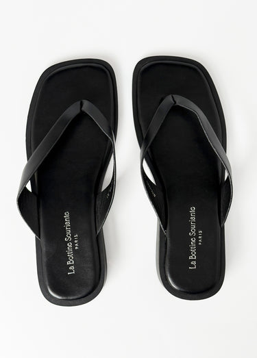 Tongs chic en simili cuir, bout carré Noir