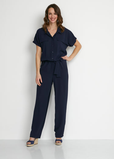 Combi-pantalon unie taille élastiquée Uni Marine