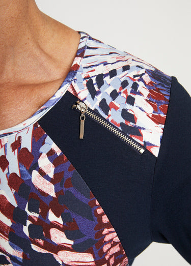 T-shirt uni imprimé manches longues Bleu / Rouge