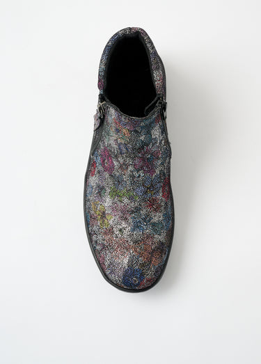 Low boots largeur confort zippés cuir fantaisie Imprime Fleurs