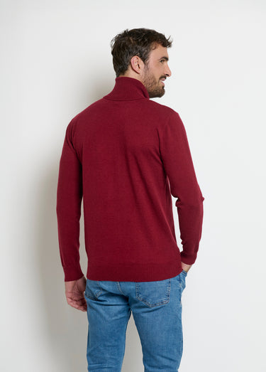 Pull col roulé chiné fine jauge Bordeaux