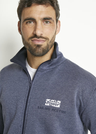 Veste molleton zippée col montant coton Bleu Grise