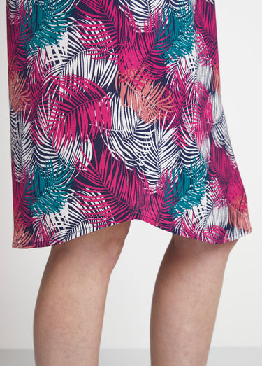 Robe courte droite taille élastiquée Vert/Fuchsia