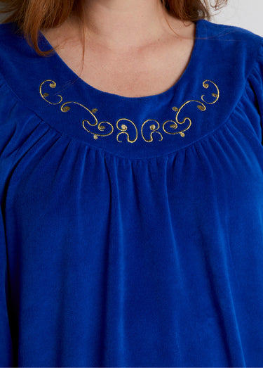 Robe d'intérieur en velours, col rond Bleu Royal
