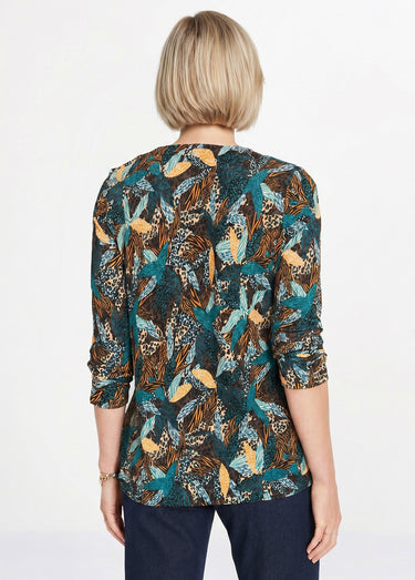 T-shirt long col V évasé manches longues Canard/Miel