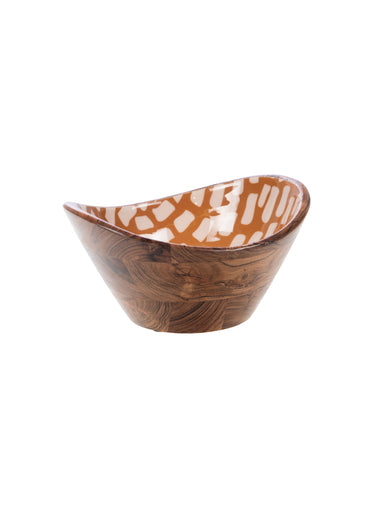 Saladier bois avec décor céramique peint Moutarde