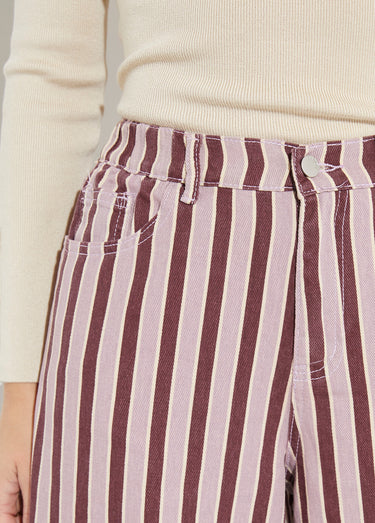 Pantalon très large, denim rayé fantaisie Bordeaux/Rose