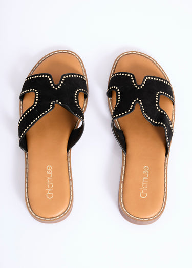 Mules suédine forme H avec clous métal Noir