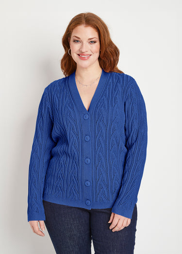 Gilet court boutonné ajouré Bleu