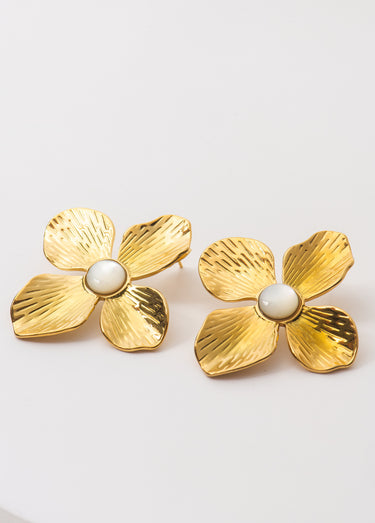 Boucles d'oreille acier fleur fantaisie Dore
