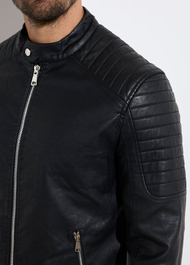Blouson motard simili cuir détails zippés Noir