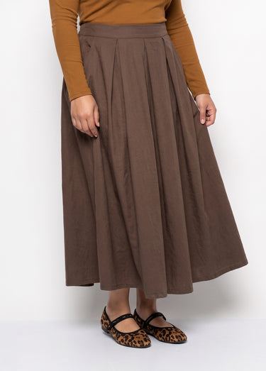 Jupe longue taille plissée et élastiquée Marron