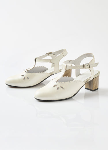 Sandales salomé cuir talon haut largeur confort Ivoire