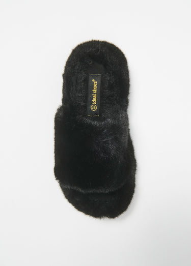 Mule tendance en fausse fourrure Noir