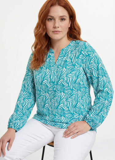 Tunique boutonnée longue manches 3/4 Vert/Blanc