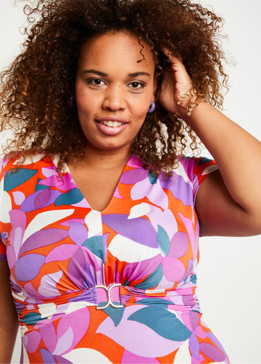 Robe courte évasée imprimée Orange/Violet
