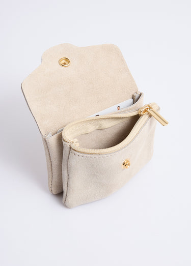 Petit porte monnaie zippé en cuir suédé Beige