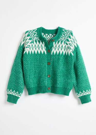 Gilet chaud boutonné jacquard graphique Vert / Écru
