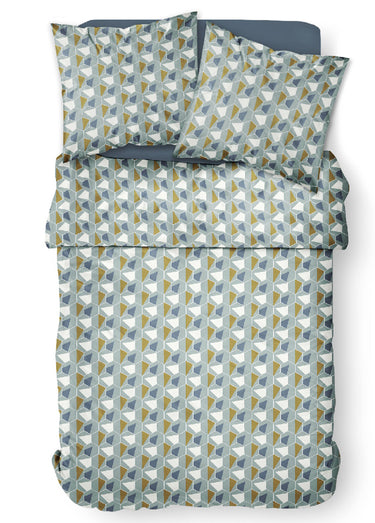 Parure pur coton 240 x 220cm, Géométrique Gris/Blanc/Marron