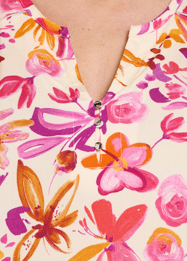 Tunique ample longue fleurie manches 3/4 Orange/Rose