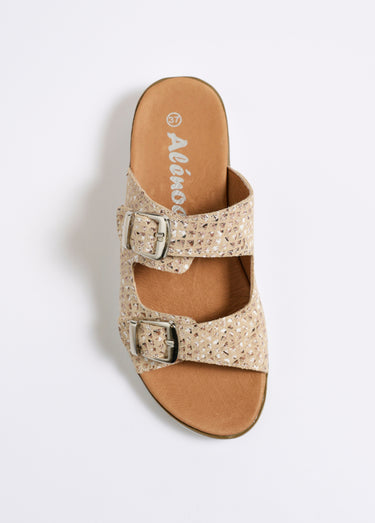 Mules brides à boucle et effet python Taupe