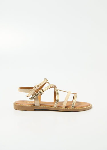 Sandales spartiates bimatières à brides Beige Dore