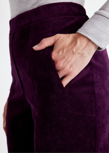 Pantalon droit taille élastiquée velours milleraies Prune