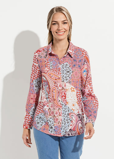 Chemisier boutonné long imprimé cachemire fluide Imprime/Rose