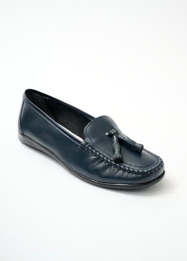 Mocassins pompons largeur confort cuir Marine