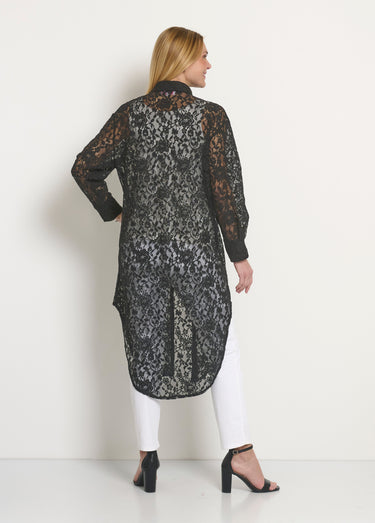 Robe chemisier longue en dentelle Noir