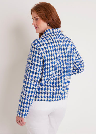Veste pied de poule courte Bleu / Blanc