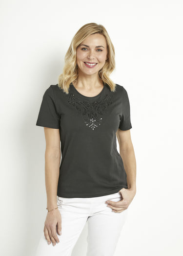T-shirt court brodé manches courtes Noir