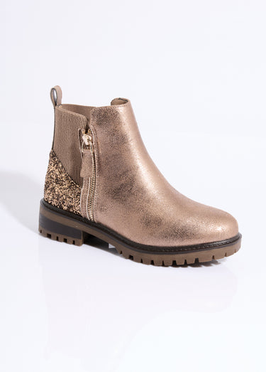Boots zippées plates talon sequins Taupe