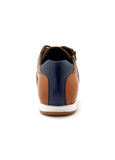 Baskets en cuir multimatières lacets et zip Marron