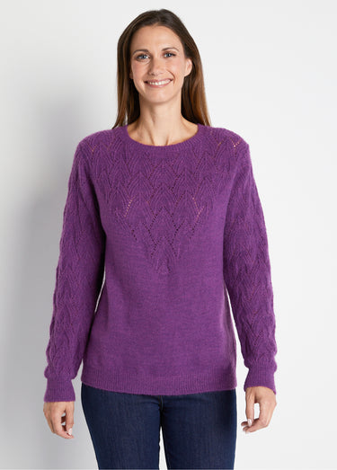 Pull doux uni col rond maille fantaisie Violine