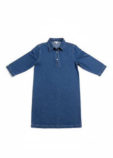 Robe droite en denim avec col chemise Bleu denim