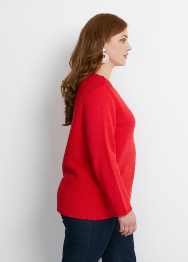 Pull manches longues mailles fantaisie Rouge