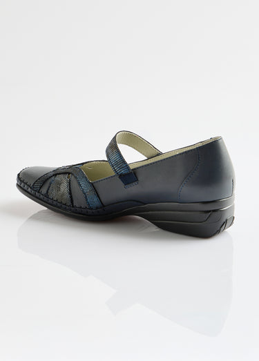 Ballerines largeur confort cuir scratchées Marine