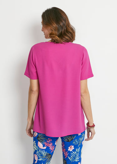Tunique ample mi-longue en tissu crêpe Uni Fuchsia