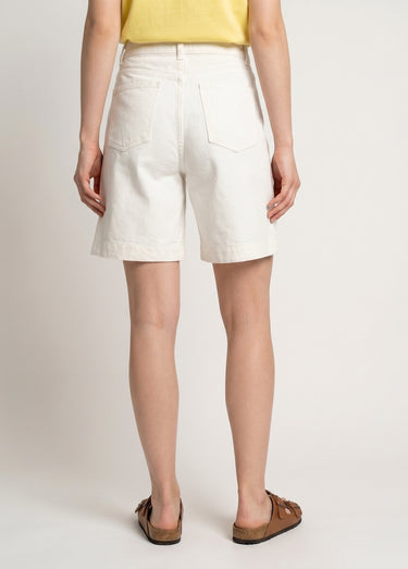 Bermuda femme en denim, coupe trapèze Blanc